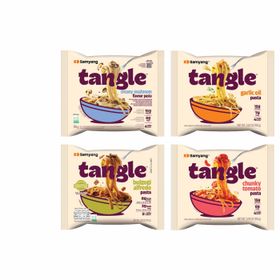 Pâtes crémeuses aux champignons Samyang Tangle, pâtes crémeuses Alfredo au bulgogi, pâtes aux tomates en morceaux, pâtes à l&#x27;huile d&#x27;ail 4X (105 g)