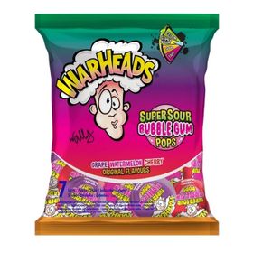 Warheads Super Sour Bubble Gum Pops Raisin, Pastèque et Cerise (105 g)