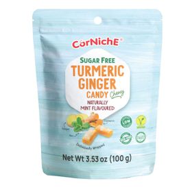 Corniche Bonbons au curcuma et au gingembre sans sucre, saveur menthe (100 g)